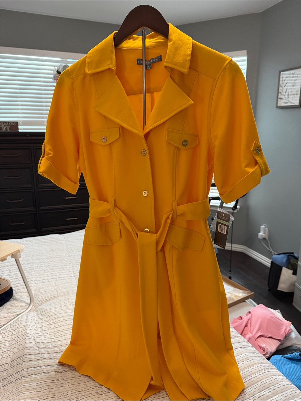 Sharagano Bright Yellow Mini Dress with Belt
